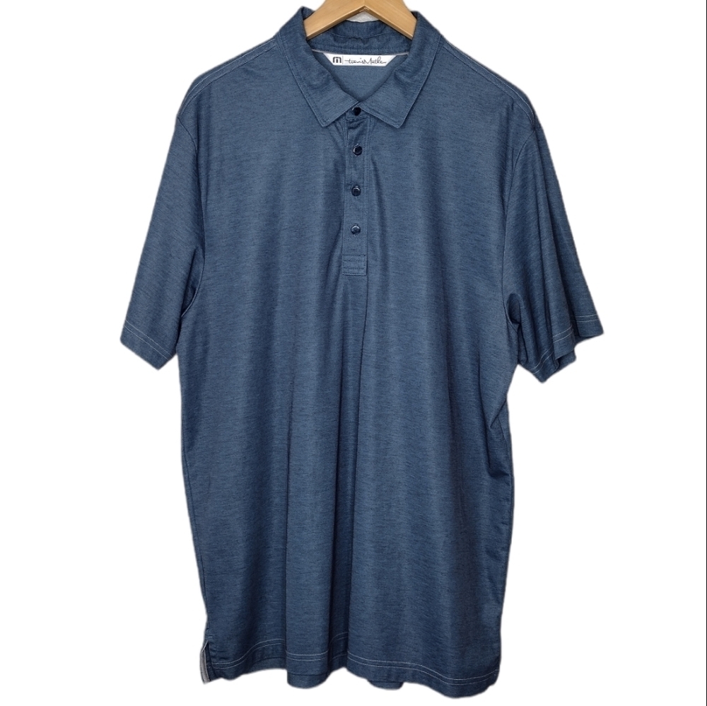 Travis Mathew Men's Blue Collared Short Sleeve Athletic Golf Polo Shirt Sz XL